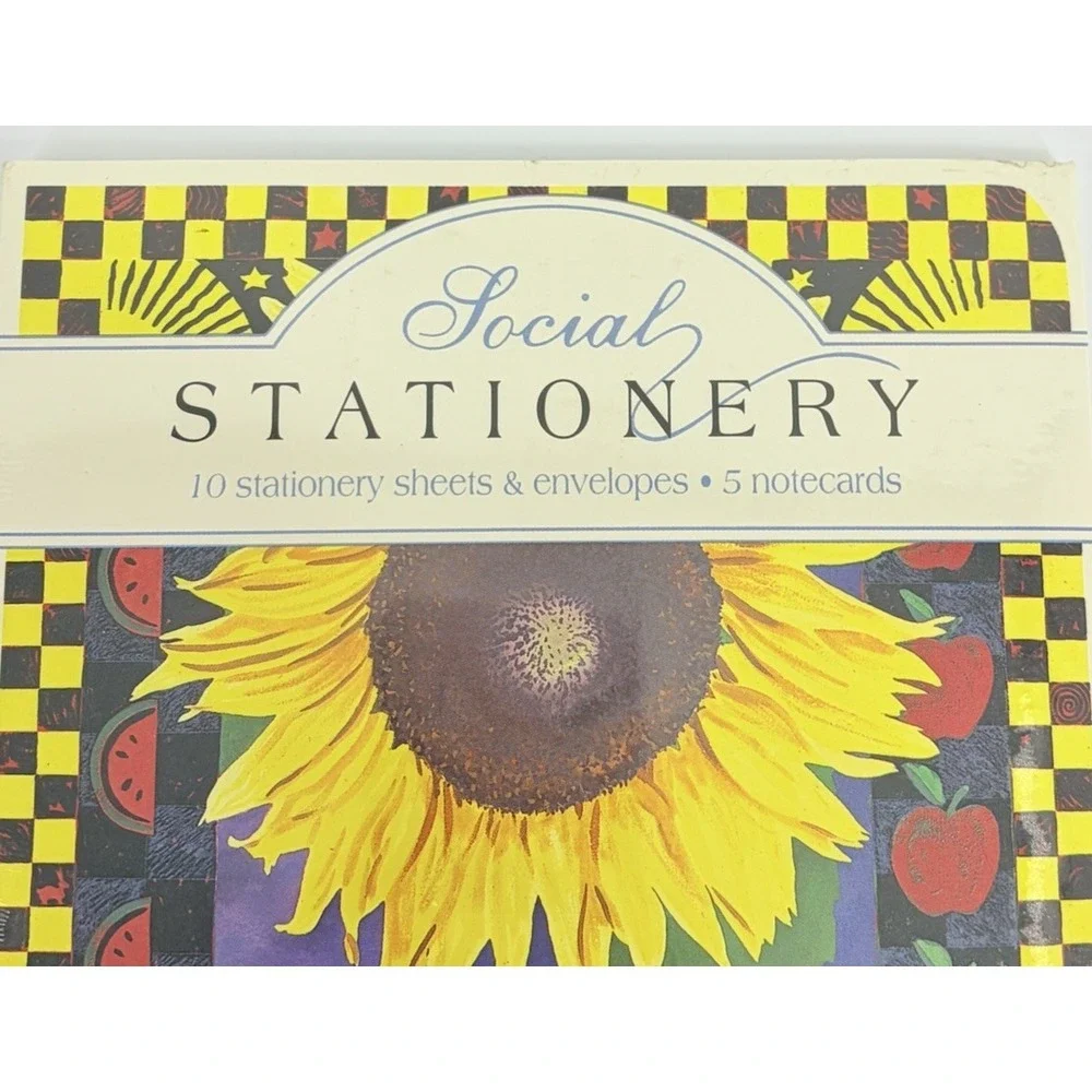 Quality Artworks Social Stationery 10 Sheets & Envelopes 5 Notecards Sunflowers
